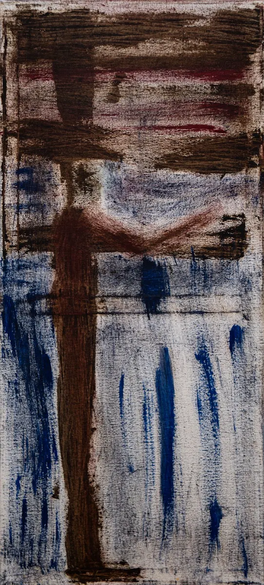 Mi mago de sombrero infinito, abstract painting by Jayo: Oil on canvas, 30 × 70 cm