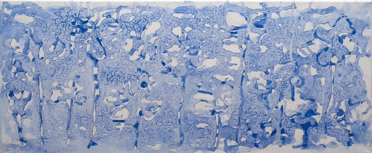 El azul de david, abstract painting by Jayo: Pigments on canvas, 30 × 70 cm