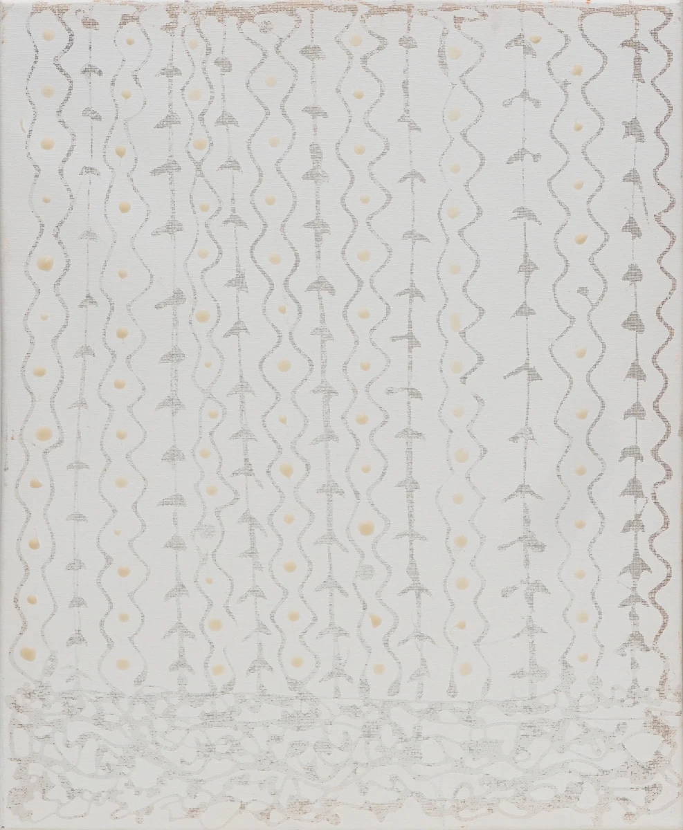 Pureza blanca y transparencias, abstract painting by Jayo: Adhesive on canvas, 40 × 50 cm