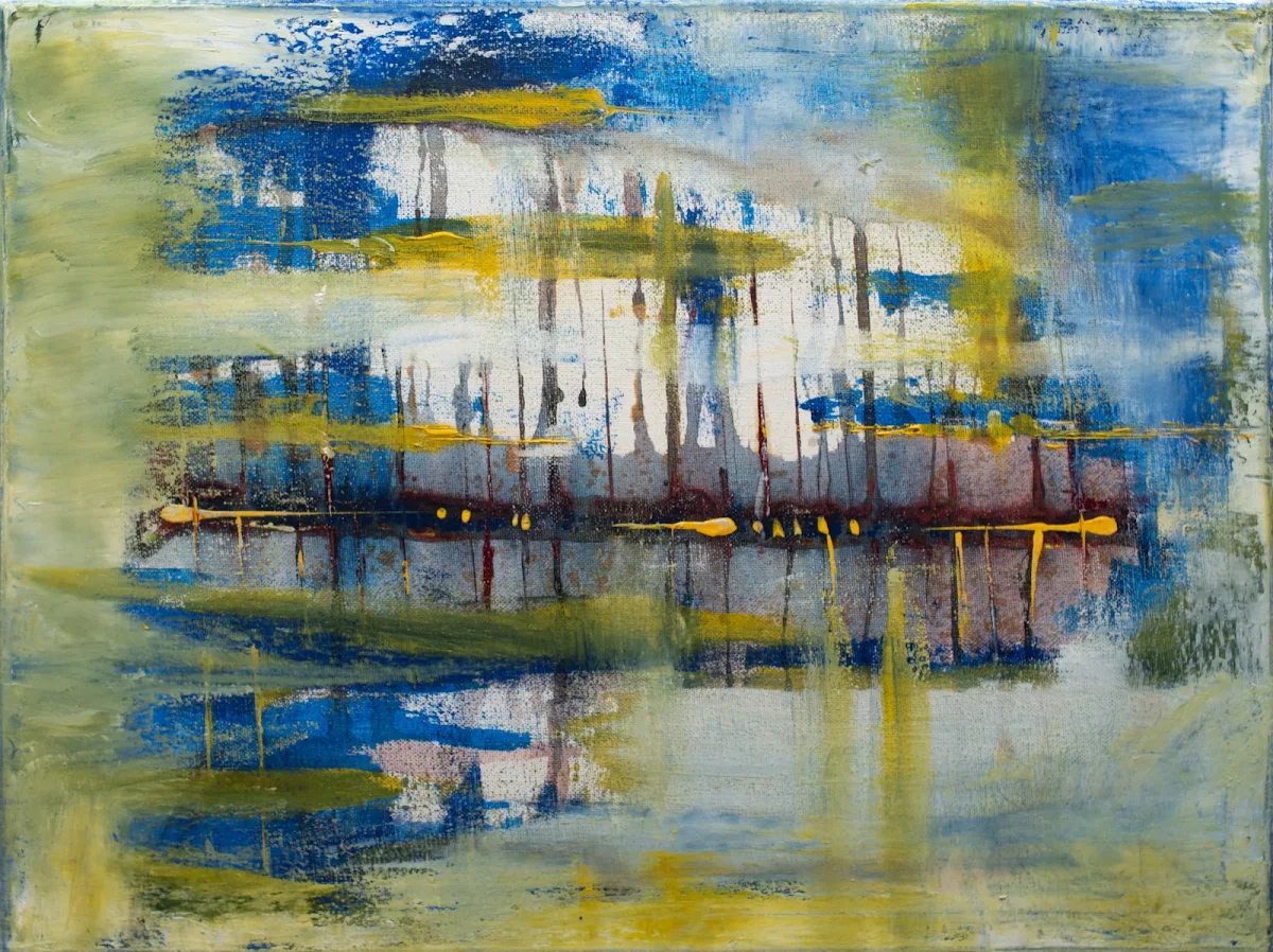 Puerto y azules, abstract painting by Jayo: Acrylic on canvas, 40 × 50 cm