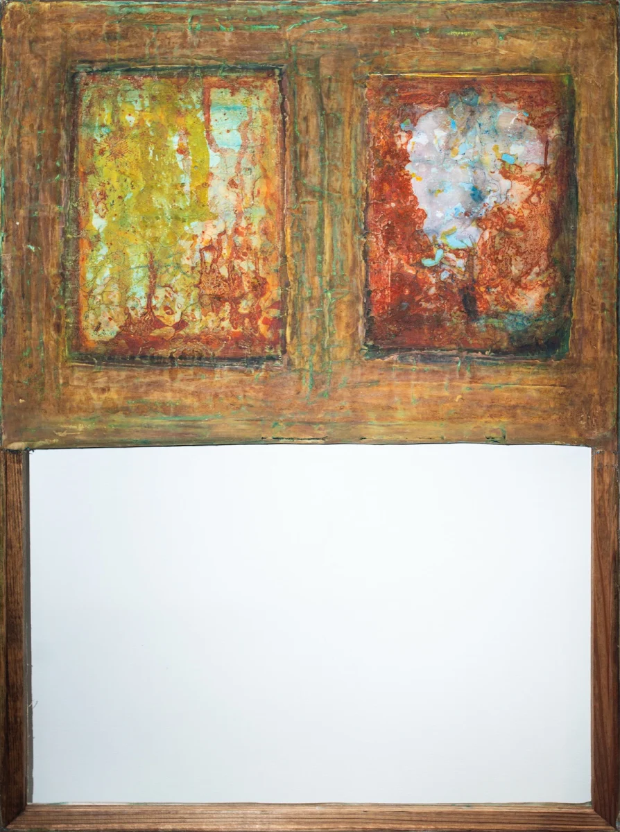 Dos ventanas y un silencio, cuadro abstracto de Jayo: Óleo sobre lienzo, 70 × 90 cm