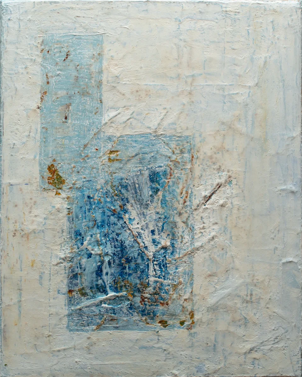 Formas y blanco, abstract painting by Jayo: Mixed media (oil, acrylic), 30 × 40 cm