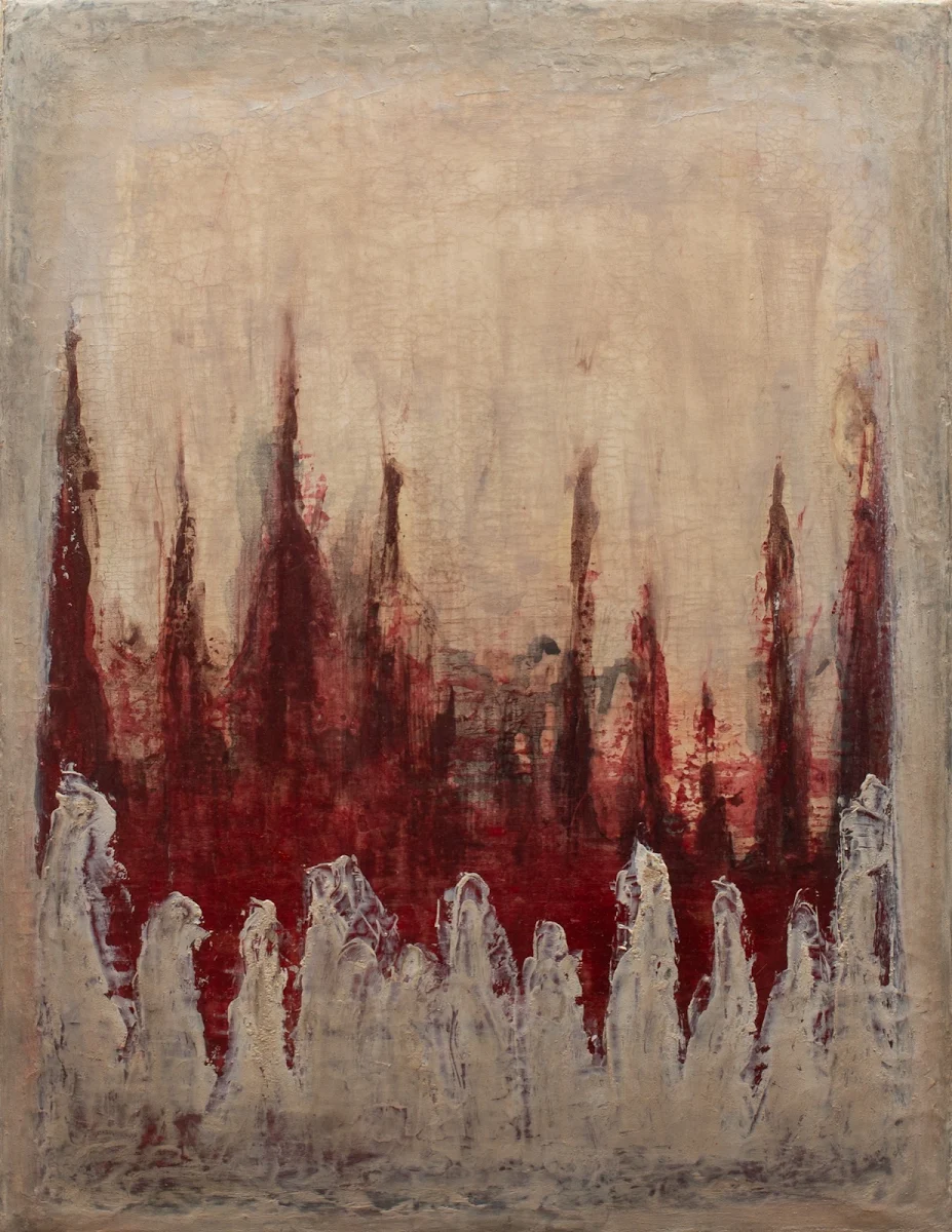 Ánimas, abstract painting by Jayo: Mixed media (oil and acrylic) on canvas, 30 × 40 cm