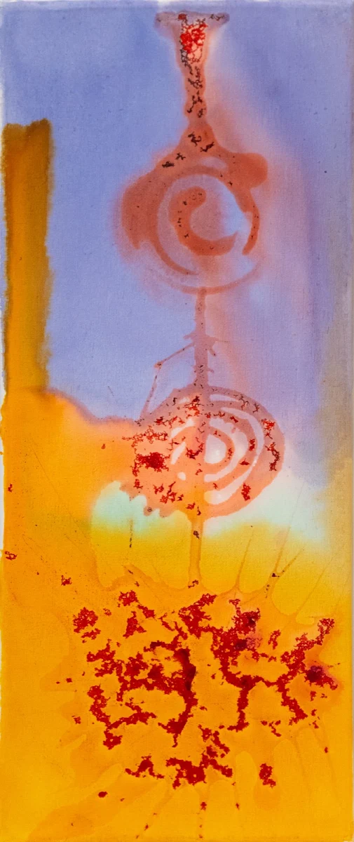 Conexiones en naranja, abstract painting by Jayo: Inks on canvas, 20 × 50 cm