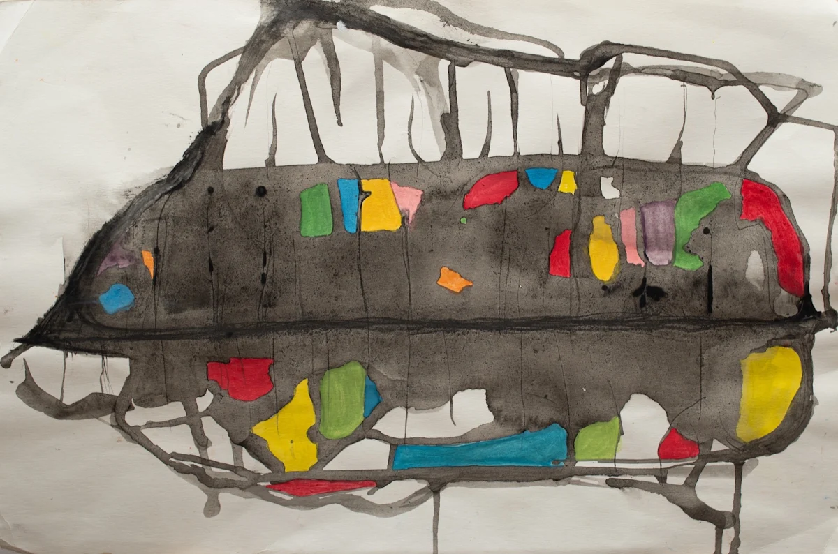 Mi siluro de colores, abstract painting by Jayo: Watercolour, 29 × 41 cm