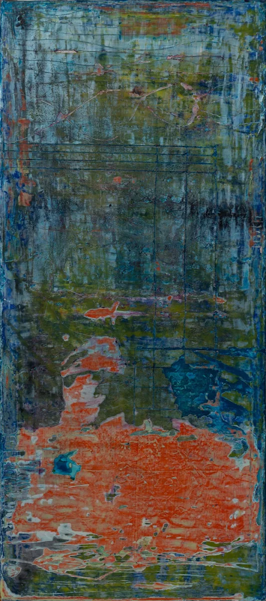 Rarezas que no se retocan, cuadro abstracto de Jayo: Acrílico y tintas sobre lienzo, 30 × 70 cm