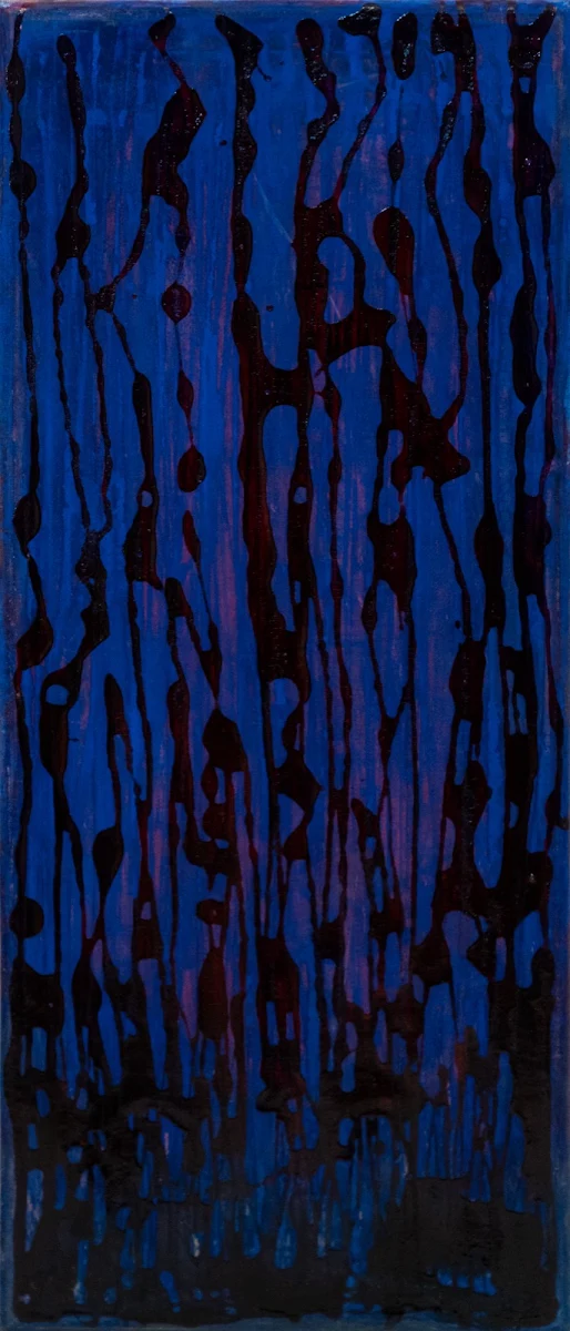 Azul y negro, abstract painting by Jayo: Inks on canvas, 20 × 50 cm