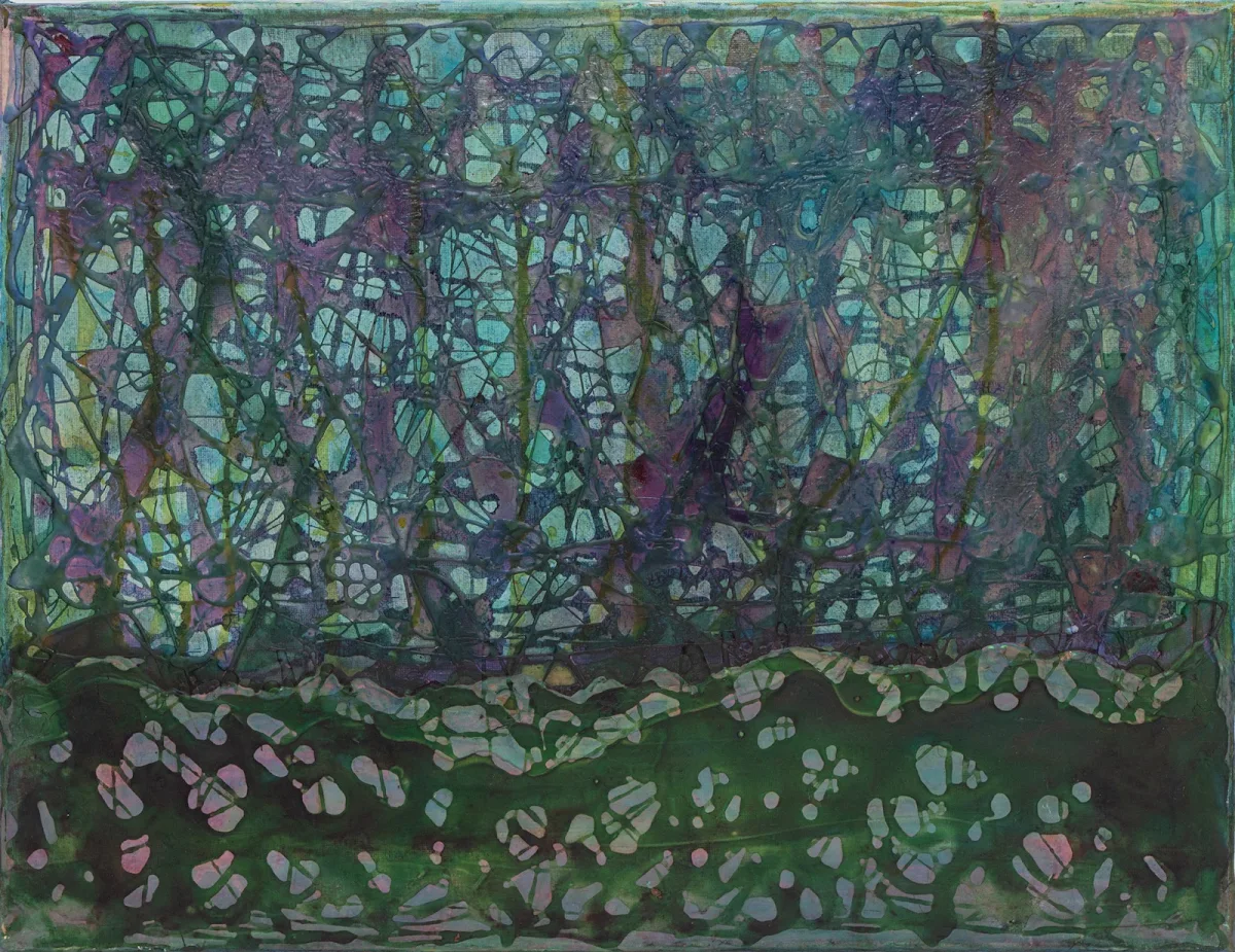 Lio en verde, abstract painting by Jayo: Acrylic and inks on canvas, 40 × 50 cm