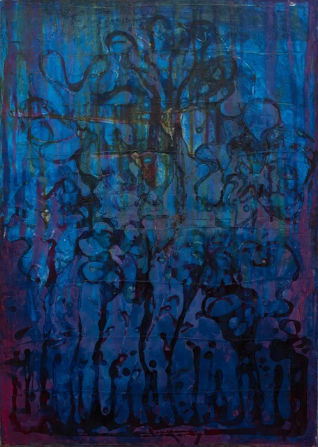Flores en azul, abstract painting by Jayo