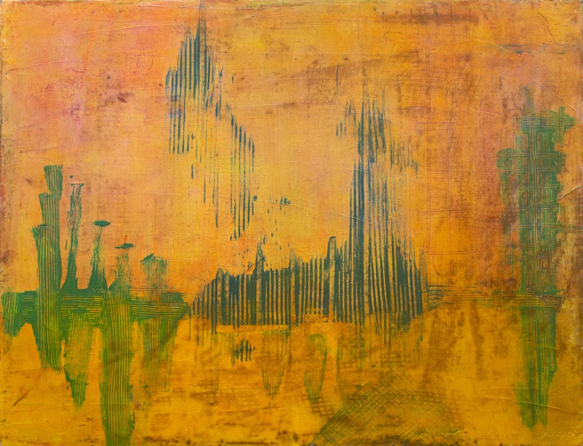 Ciudades y puertos, abstract painting by Jayo: Acrylic on canvas, 40 × 50 cm
