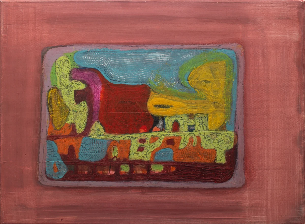 Orgías e imposibles, abstract painting by Jayo: Mixed media (watercolour, acrylic) on canvas, 28 × 35 cm