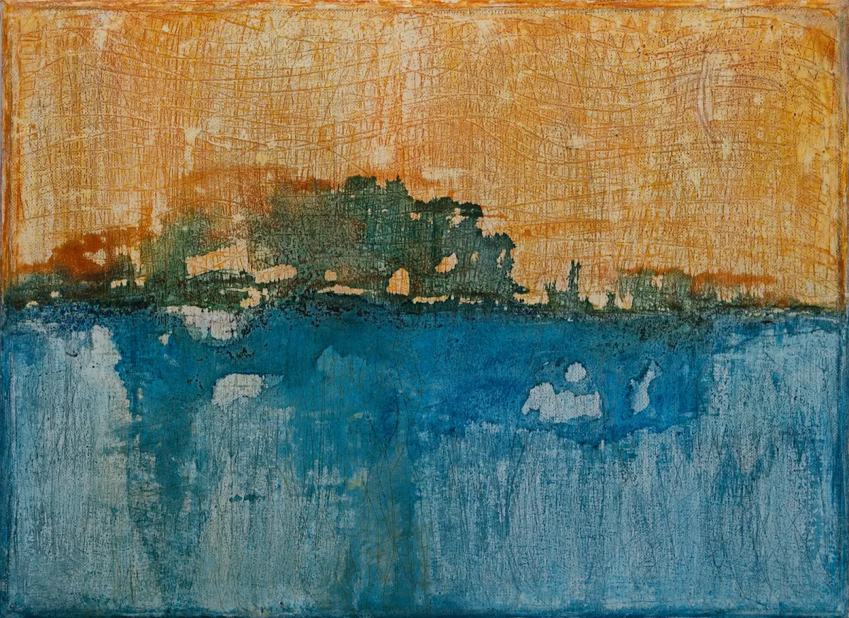 Árboles sobre el río, abstract painting by Jayo: Mixed media on canvas, 30 × 40 cm
