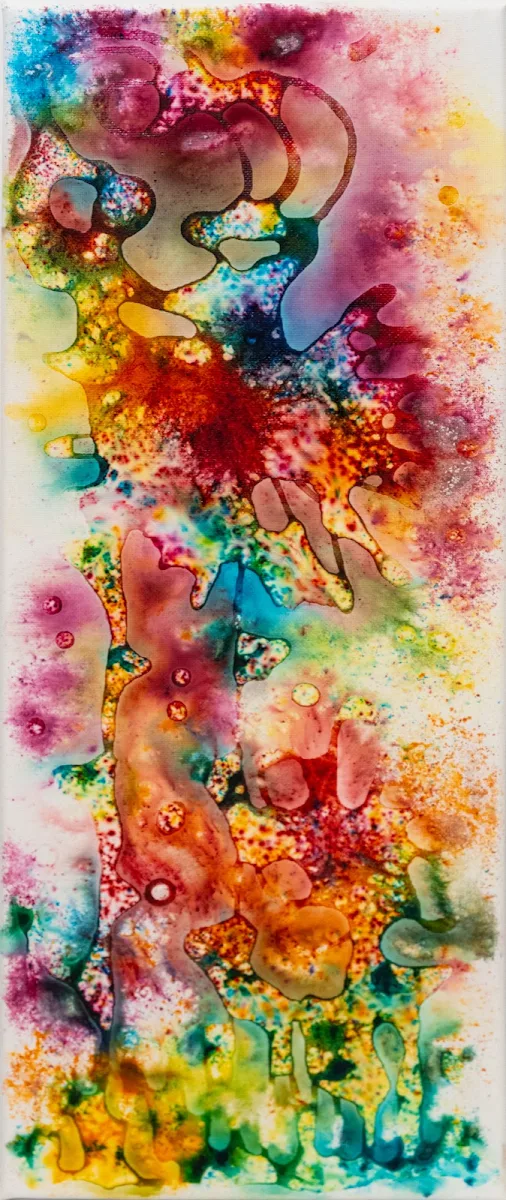 Flores pa un festejo, abstract painting by Jayo: Inks on canvas, 20 × 50 cm