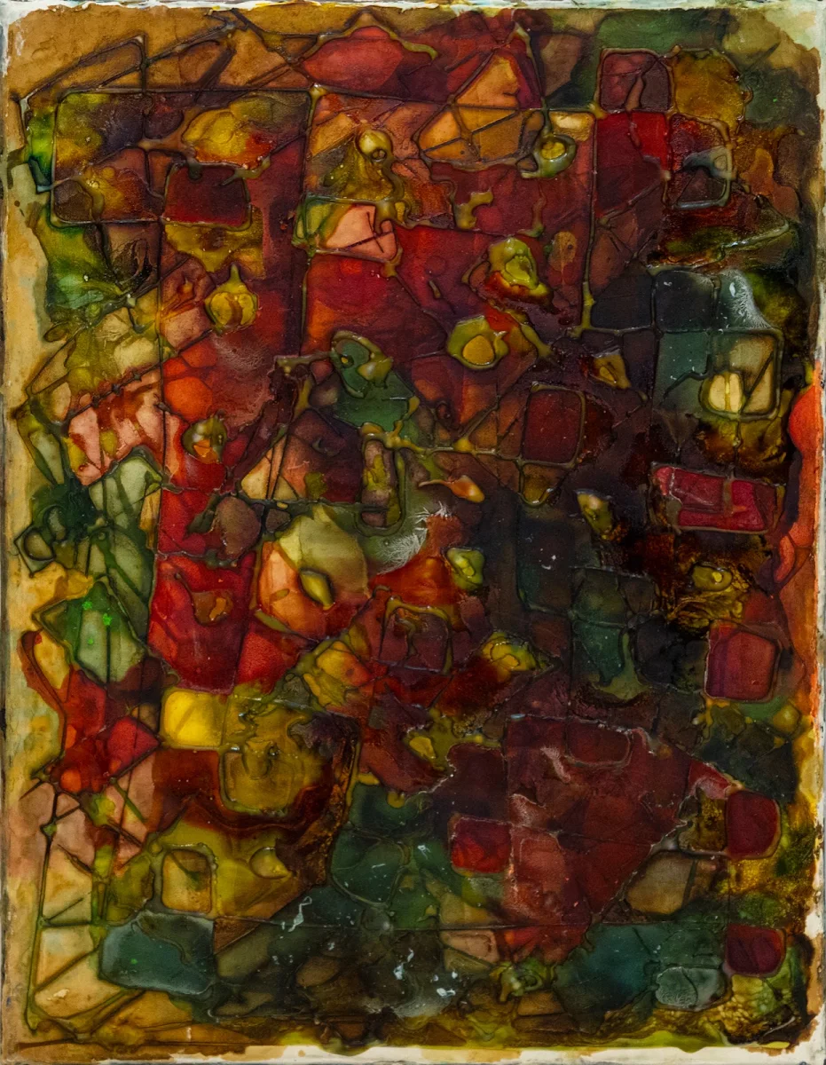 Cristales y espejos, abstract painting by Jayo: Acrylic and inks on canvas, 30 × 40 cm