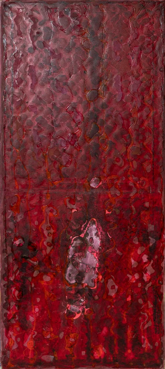 Dragón rojo, abstract painting by Jayo: Inks on canvas, 30 × 70 cm