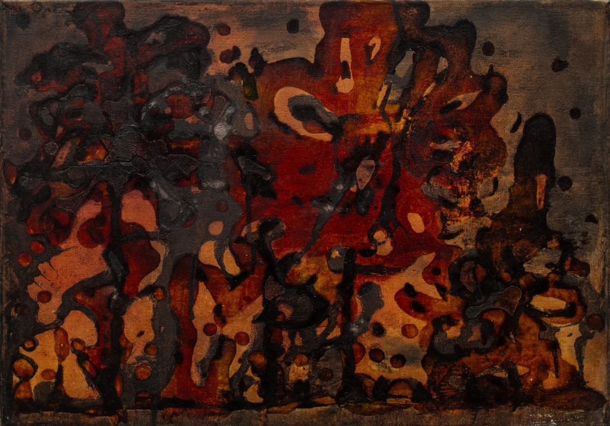 Jardín inferno, abstract painting by Jayo: Inks on canvas, 30 × 40 cm