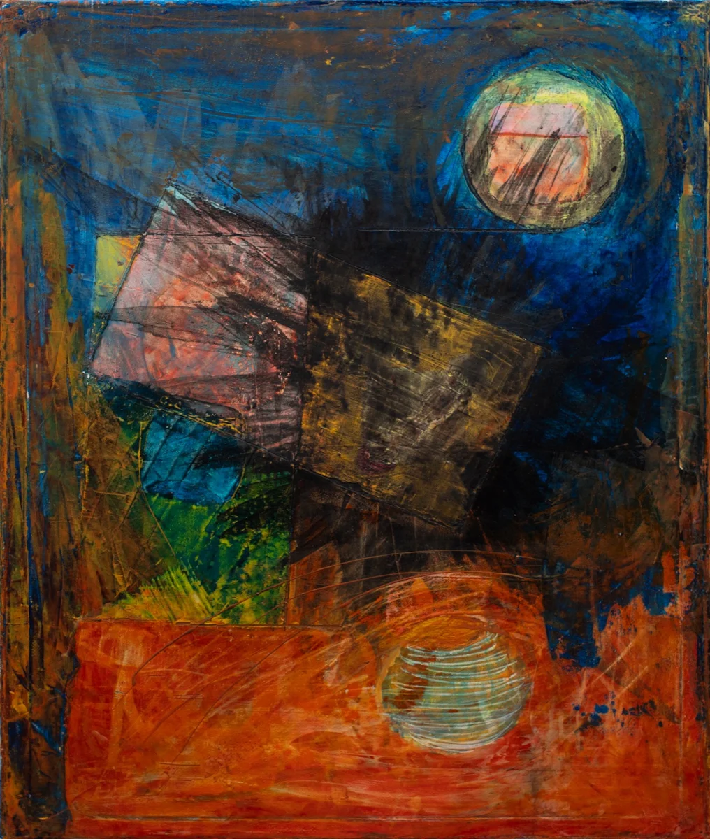 Geometrías y colores, abstract painting by Jayo: Mixed media (oil, acrylic) on canvas, 40 × 50 cm