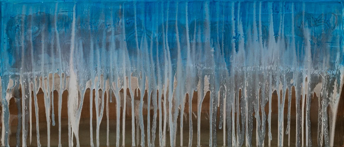 Cataratas ( mis), cuadro abstracto de Jayo: Acrílico y tintas sobre lienzo, 30 × 70 cm
