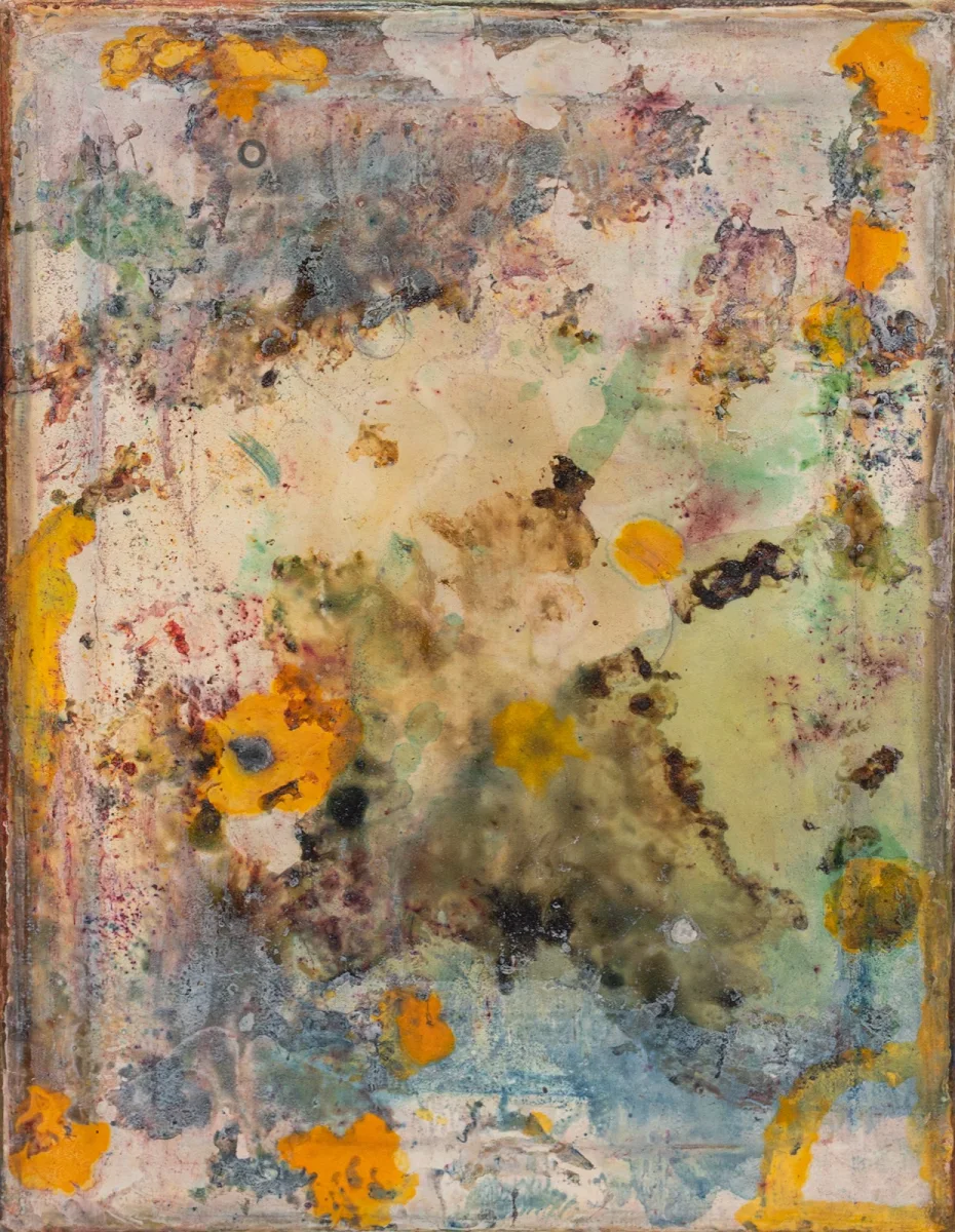 Azulejos III, abstract painting by Jayo: Inks on canvas, 18 × 20 cm