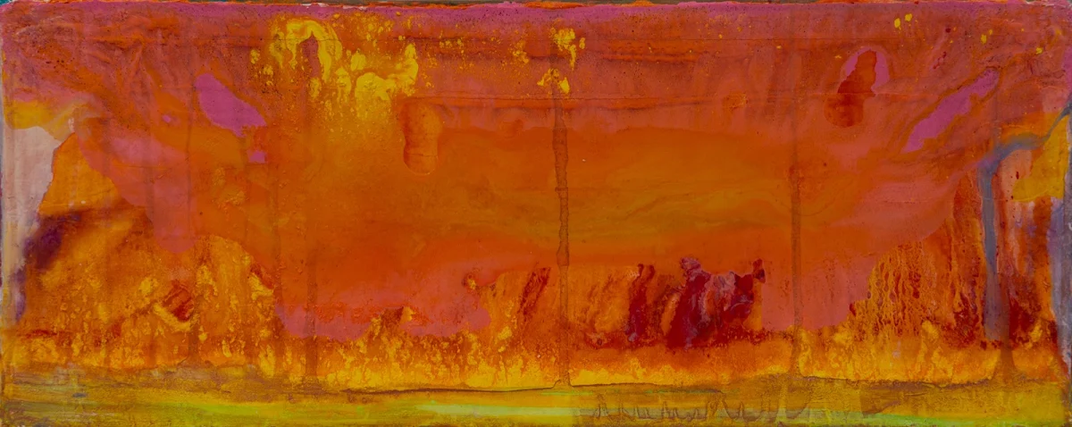 Incendie, cuadro abstracto de Jayo: Acrílico y tintas sobre lienzo, 20 × 50 cm