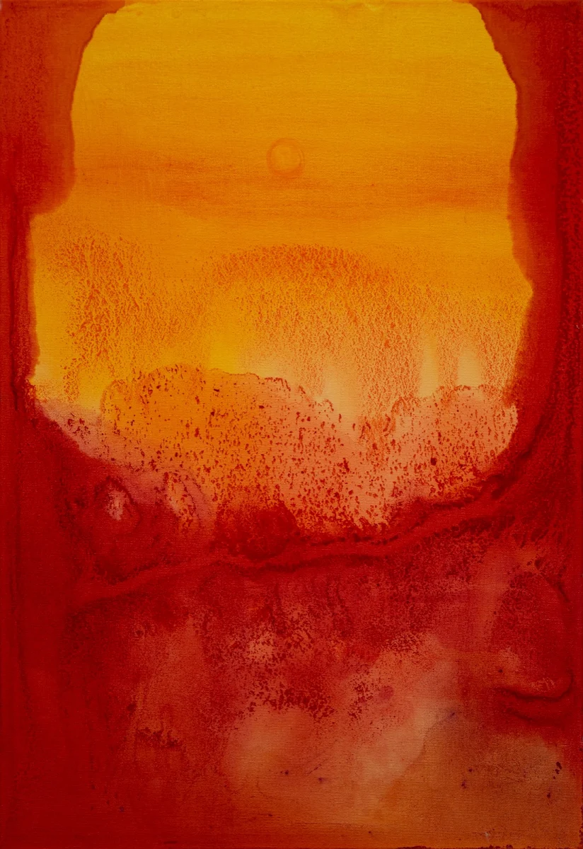De fraguas y amaneceres, abstract painting by Jayo: Inks on canvas panel, 40 × 60 cm