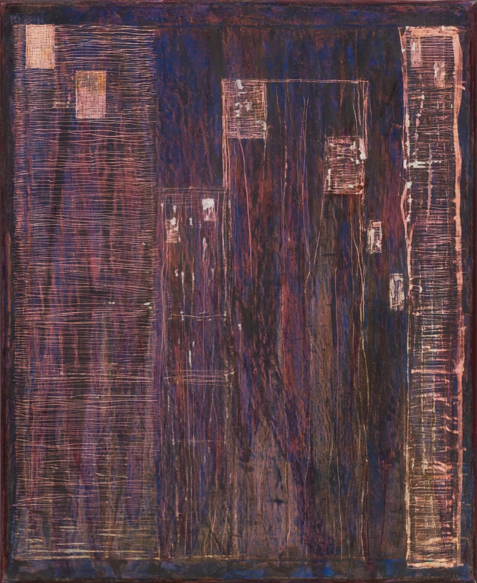 Ciudades, abstract painting by Jayo: Acrylic and scratching on canvas, 40 × 50 cm