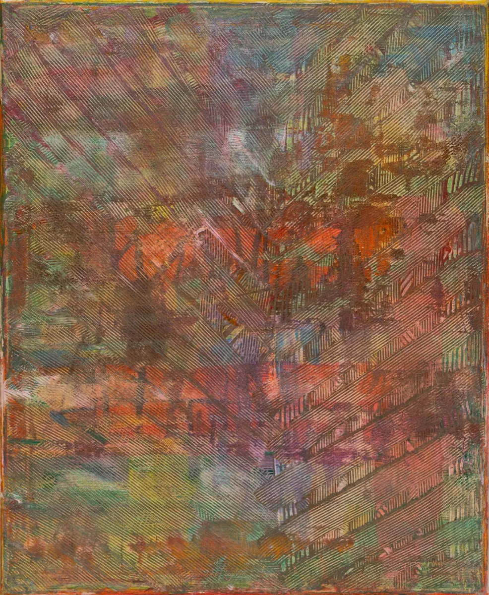 Raspados, abstract painting by Jayo: Oil and acrylic on canvas, 40 × 50 cm
