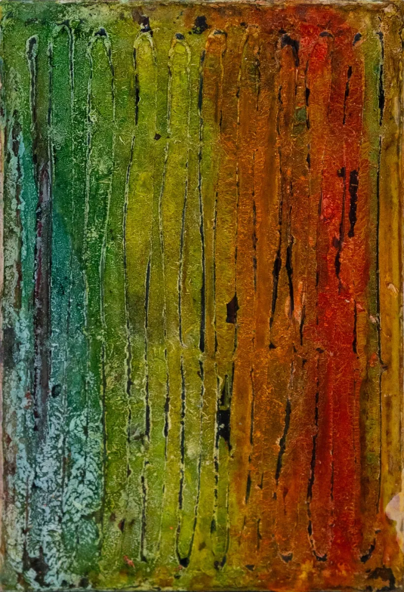 Árboles y color, abstract painting by Jayo: Inks on canvas, 20 × 30 cm
