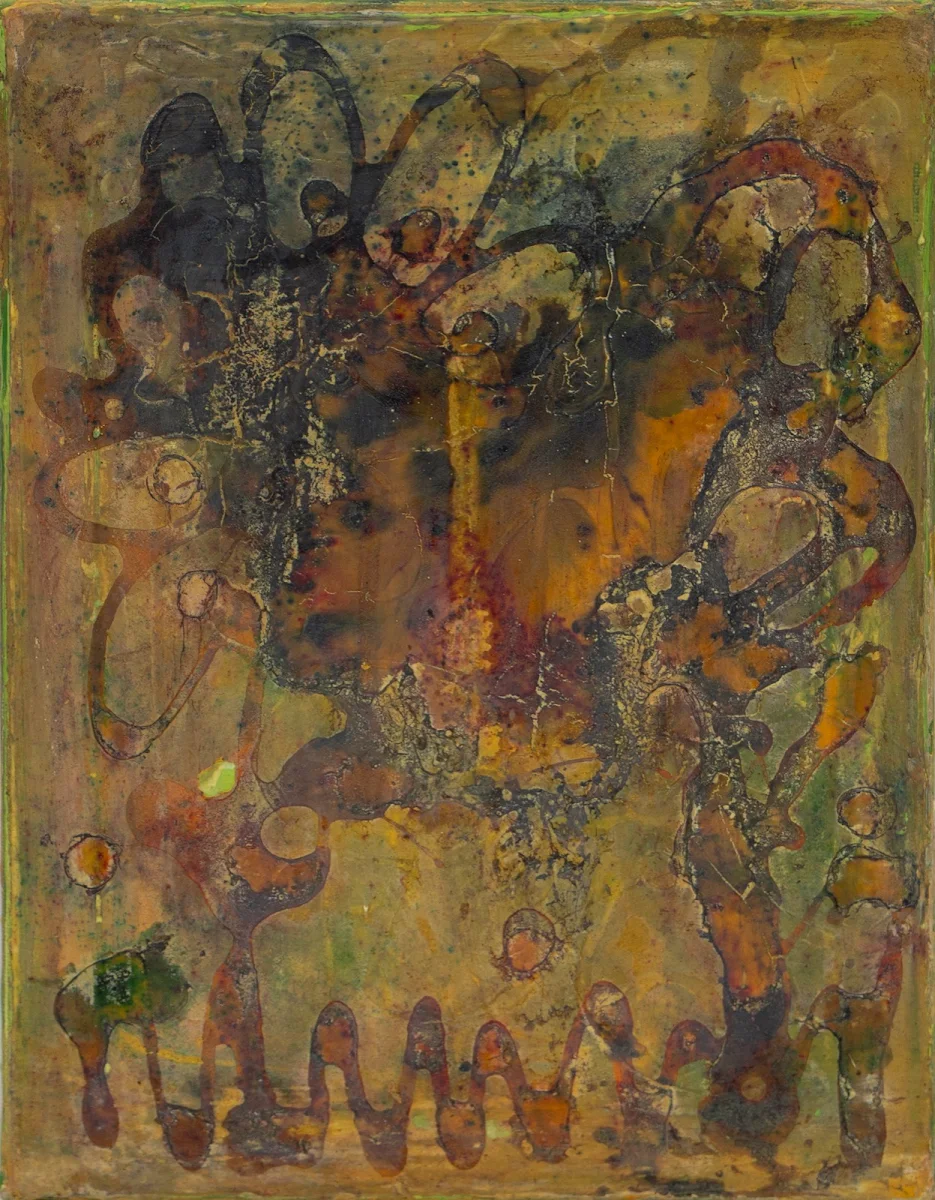 Azulejos, abstract painting by Jayo: Inks on canvas, 18 × 24 cm