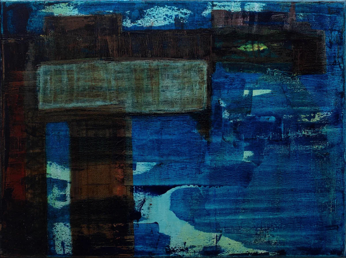 Grúas y puerto, abstract painting by Jayo: Acrylic on canvas, 40 × 50 cm