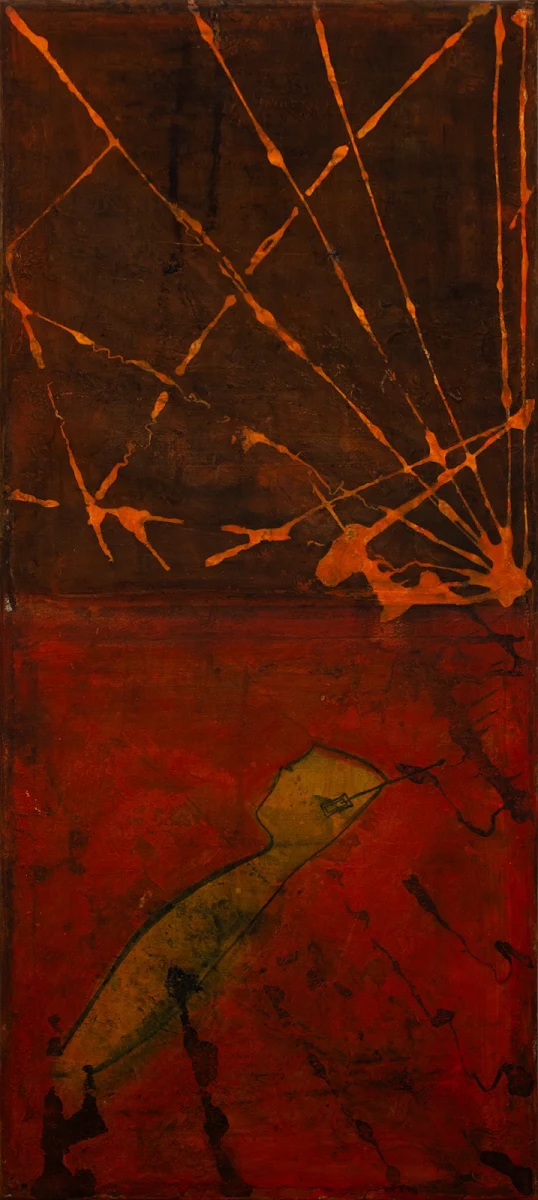 Des visages, des figures, abstract painting by Jayo: Acrylic and inks on canvas, 30 × 70 cm