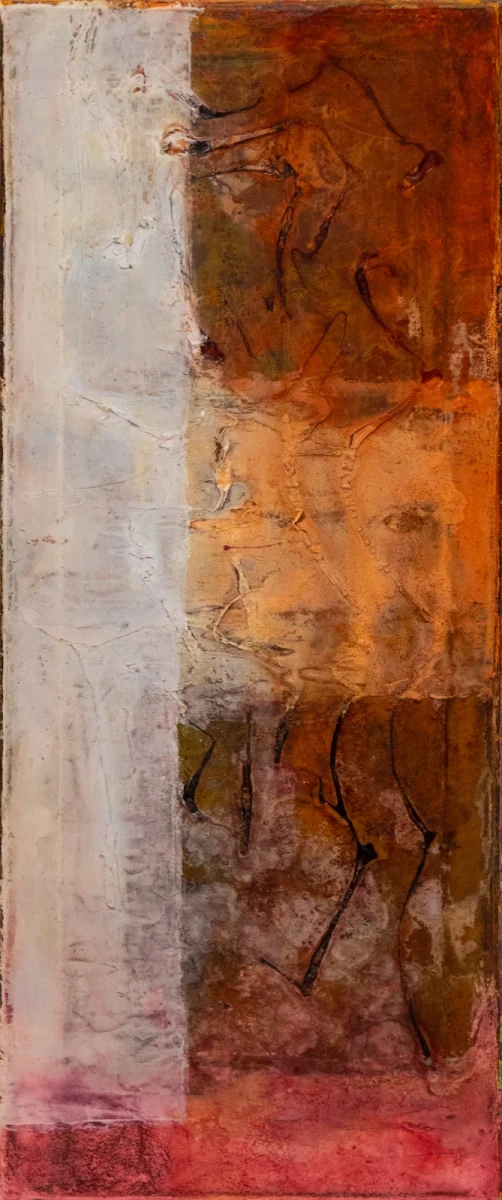 Contrastes y tierra, abstract painting by Jayo: Mixed media (inks and texture) on canvas, 20 × 50 cm