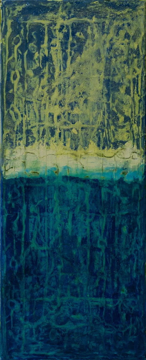 Raro,feucho,para gustos...los colores, cuadro abstracto de Jayo: Acrílico y tintas sobre lienzo, 20 × 50 cm